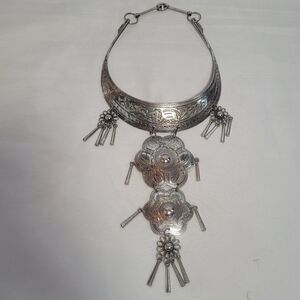 Vintage Hmong Miao Silver Metal Ceremonial  Etched Elephant Collar Necklace